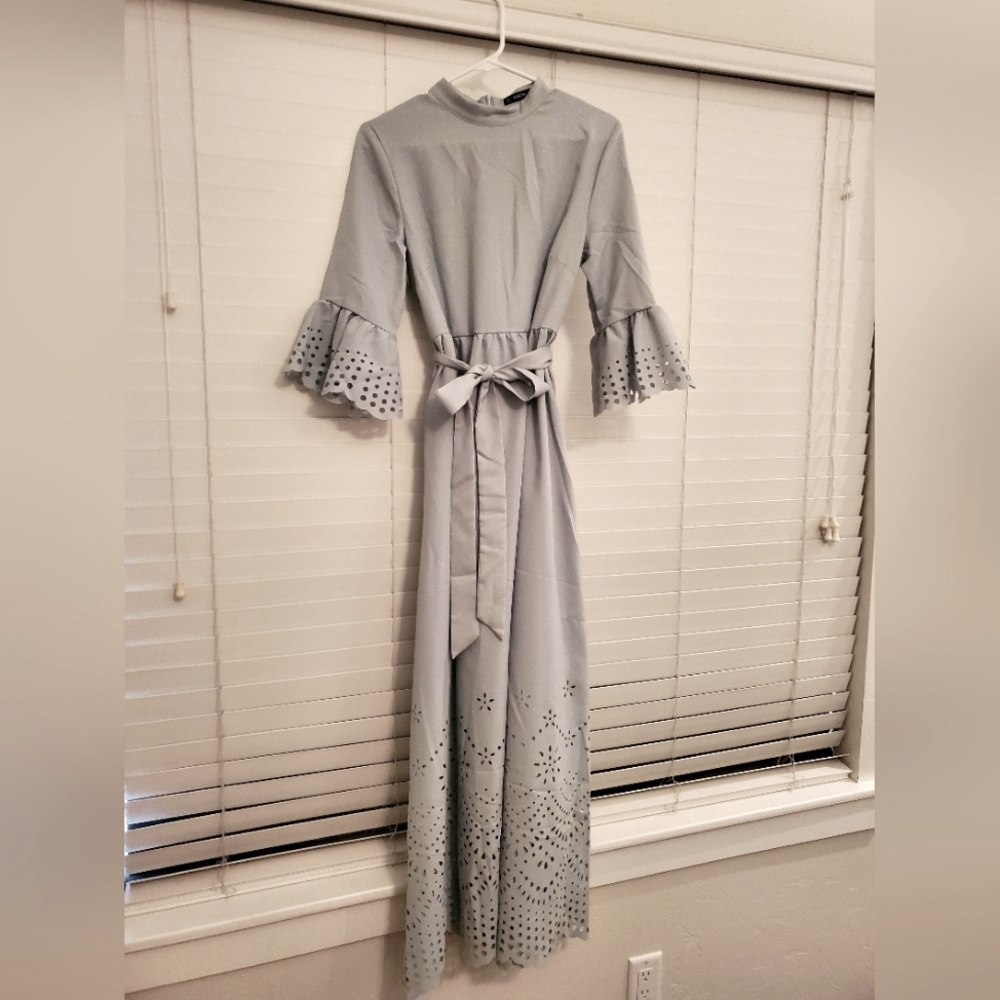 Shein L Laser Cut Dusty Blue Maxi Dress